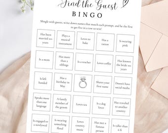 Find the Guest Bingo Bridal Shower Bingo Game Wedding Table Game Bridal Shower Games Find the Guest Bridal Shower Bingo