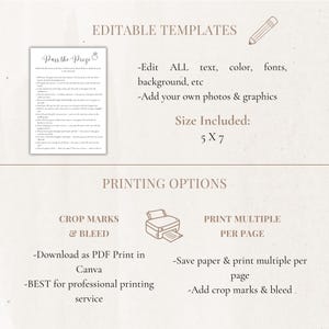 May include: A beige printable template with the text "Pass the Prize" and instructions. The image also includes the text "Editable Templates", "Size Included: 5 X 7", and printing options such as "Crop Marks & Bleed" and "Print Multiple Per Page".