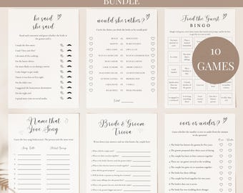 Bridal Shower Games Bundle Digital Canva Template Design Modern Wedding Activity Pack Printable Party Entertainment Instant Download Black