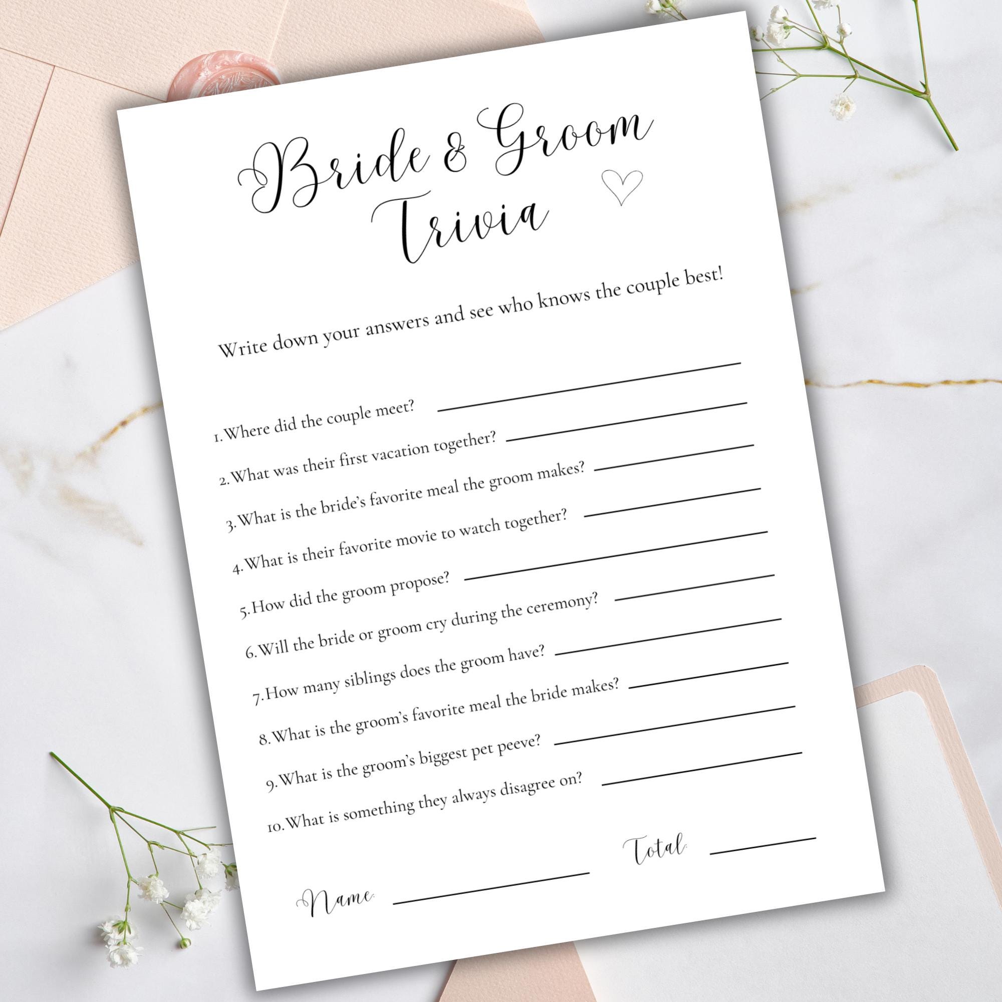 Bride or Groom Game Editable Bridal Shower Trivia Guess Who Bride or Groom Wedding Activities Icebreaker Game