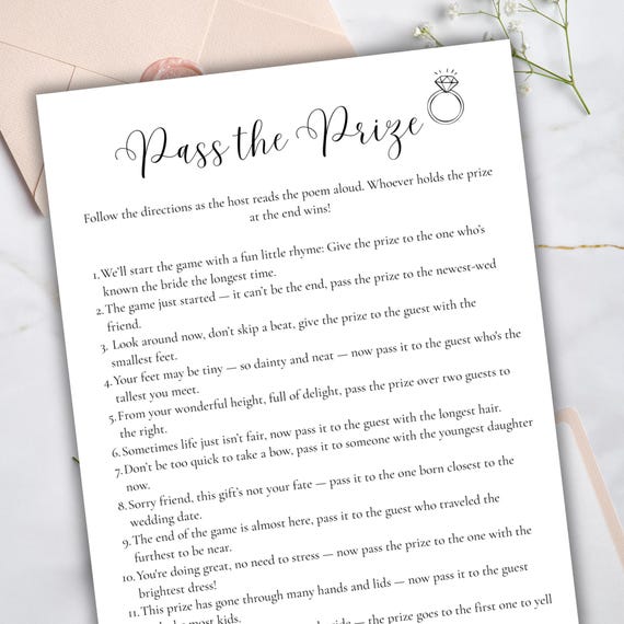 Pass the Prize Game Pass the Prize Bridal Shower Games Pass the Gift Game Pass the Poem Bridal Poem Game Bridal Shower Game