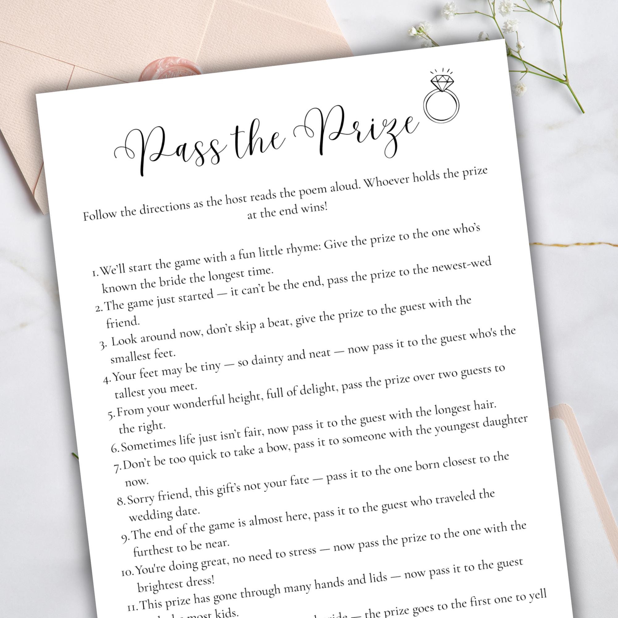 Pass the Prize Game Pass the Prize Bridal Shower Games Pass the Gift Game Pass the Poem Bridal Poem Game Bridal Shower Game