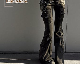 Y2K Baggy Black Opium Pocket Jeans Gothic Pants Oversized Jeans