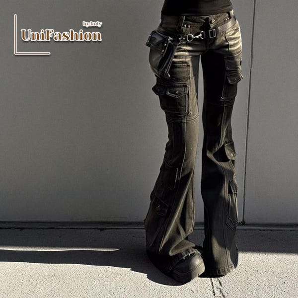 Low Waist Cargo Pants | Multi-Pocket Jeans for Women | Retro Grunge Streetwear