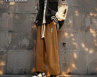 Pantaloni da jogging foderati in sherpa / Pantaloni invernali comodi per il relax / Abbigliamento casual da strada / Pantaloni dalla vestibilità comoda