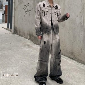 Denim Jacket Top | Loose Tie Dye Pants | Daily Wear | Two Piece Set