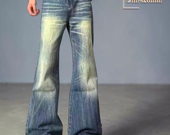 Flared Denim Jeans | Washed Wide Leg Pants | Daily Wear | Retro Streetwear Style