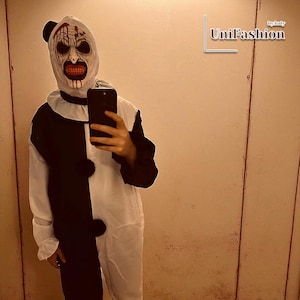 Disfraz de payaso aterrador para Halloween, mono de terror espeluznante con máscara, disfraz de cosplay para adultos, fiesta en casa embrujada, regalo para él o ella.