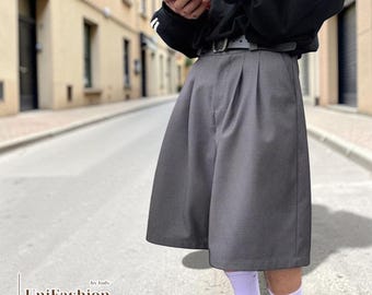 Gray Pleated Shorts | Loose Casual High Waist Fit Apparel | Stylish Y2k Streetwear