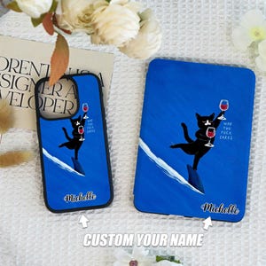 Blauwe grappige kat gepersonaliseerde hoes voor Kindle Paperwhite1/2/3/4, Kindle 11e generatie 2024-hoesje, hoesje voor iPhone 16 15 14 Pro/Max/Plus