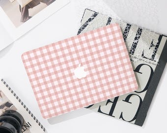 Roze en wit geruite MacBook Pro 13-inch hoesje | Harde laptoptas voor Macbook Air 13/11 Pro 13/14/15/16 2023 2024 M2 2025 | Hoes laptophoes