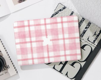 Roze-wit geruite MacBook Pro 13-inch hoesje | Harde laptoptas voor Macbook Air 13/11 Pro 13/14/15/16 2023 2024 M2 2025 | Hoes laptophoes