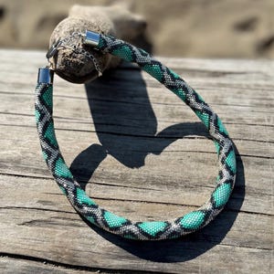 Mint Python Halskette | Perlen häkeln Miyuki Glas Schlange Schmuck