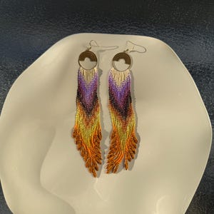 Sunset Beaded Tassel Earrings: Boho Flame Style, Japanese Seed Beads