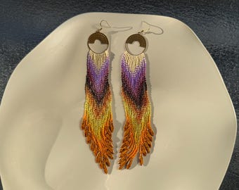 Sunset Beaded Tassel Earrings: Boho Flame Style, Japanese Seed Beads