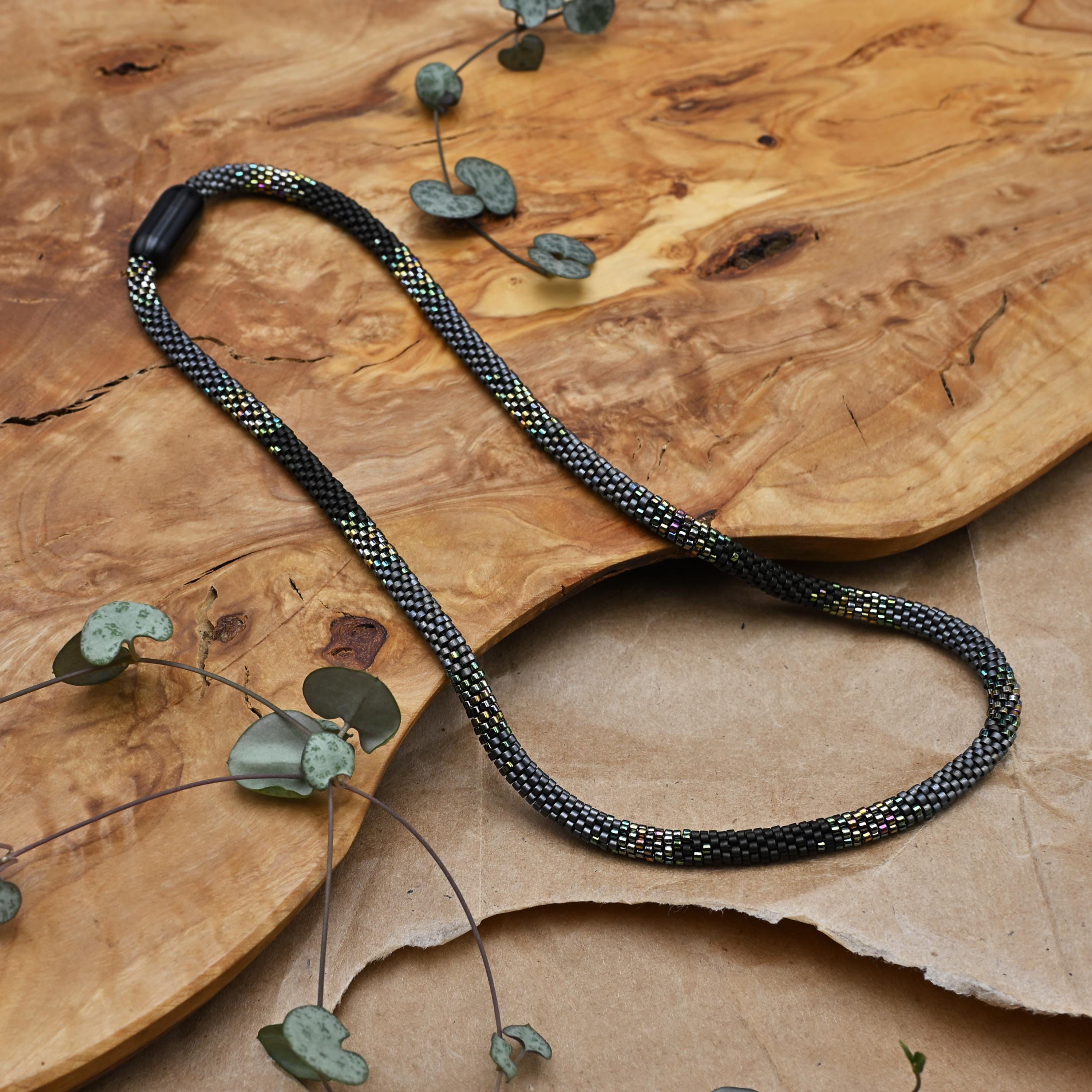 Forest snake | Handcrafted necklace | Crocheted rope necklace made from Japanese Miyuki glass beads | 61 in. each |