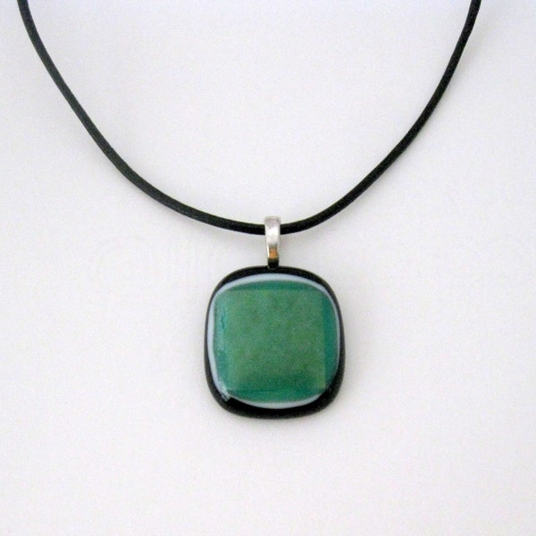 Emerald, dichroic fused glass pendant, green black white, festive necklace