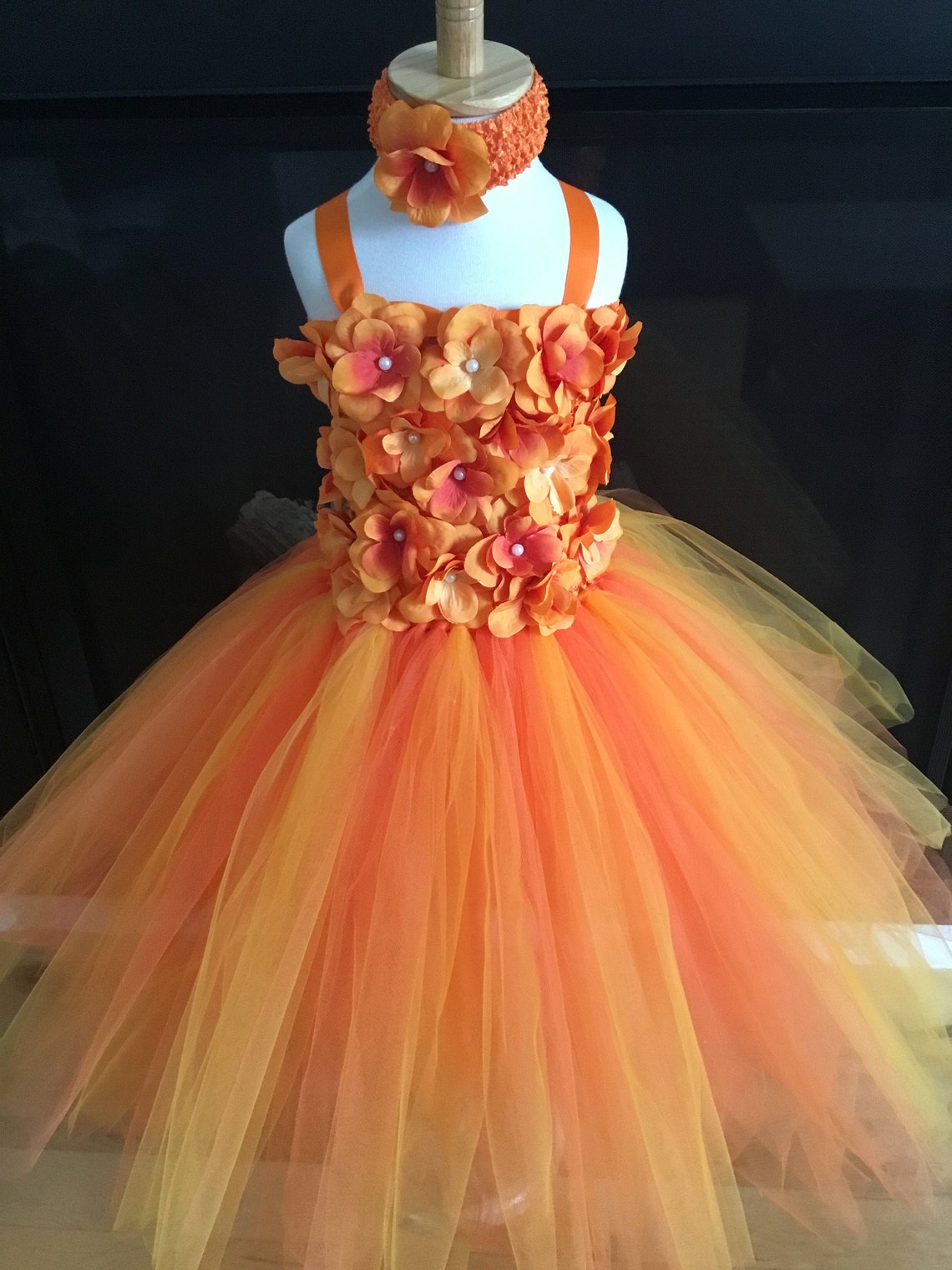 Orange Flower Dress Little Girl wedding dress Girl birthday Etsy