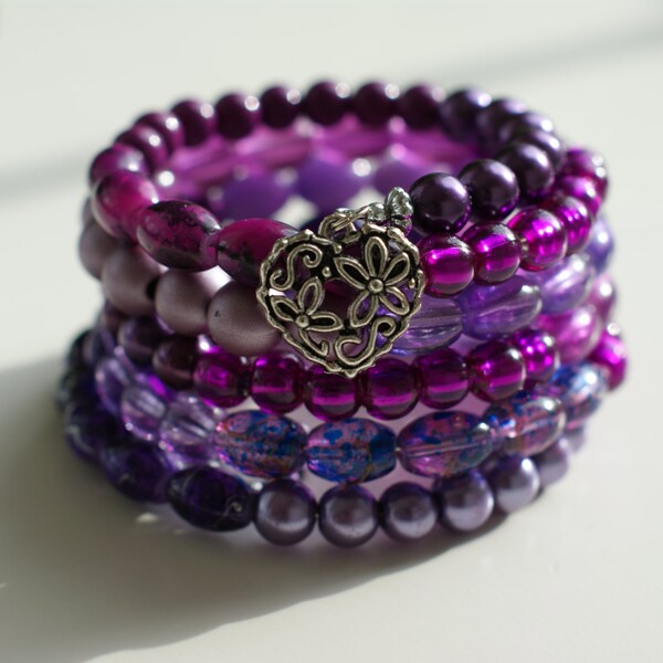 Bracelet mémoire violet - Bracelet multi rangs -