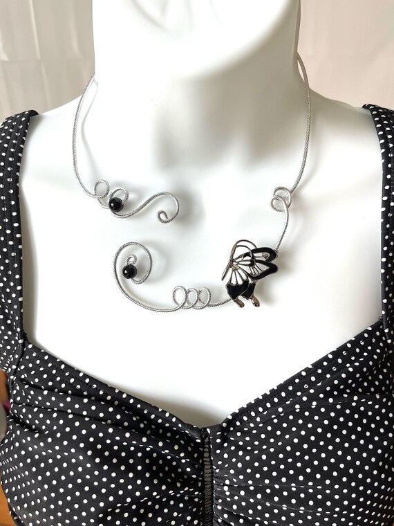 Metal Butterfly Necklace Butterflies lover gift Open front necklace Black open necklace Alu wire jewelry Teacher gift Etsy
