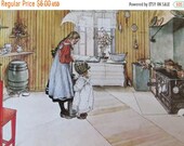 SALE- Carl Larssen, Churning Butter in the Kitchen, 1968 Reproduction of His Watercolor, Unframed Print, Vintage Book Page