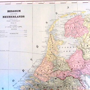 1891 Carte- Belguim, Pays-Bas/Suède, Norvège- Atlas Page 21 x 14.5 dans Great for Framing