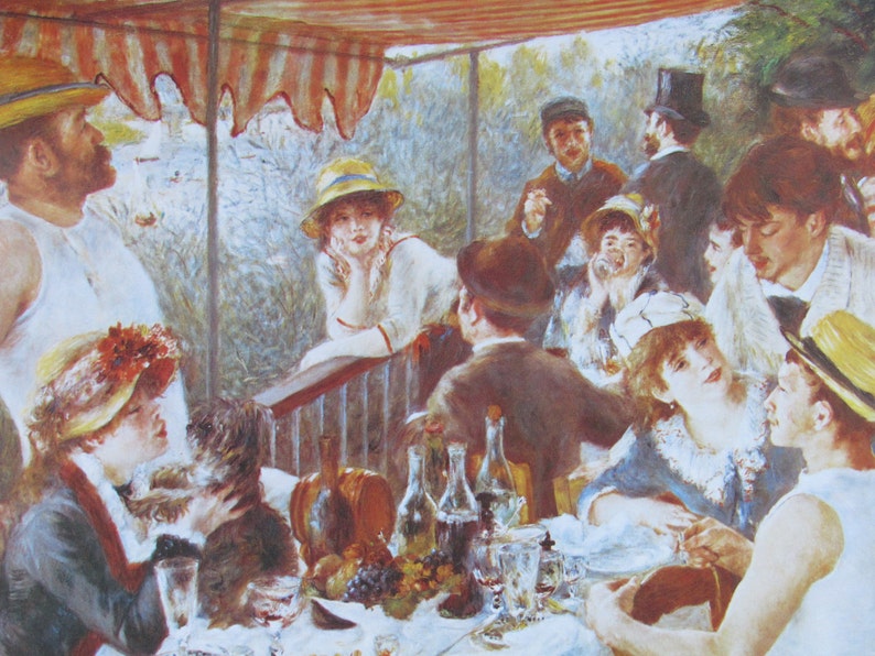 Renoir, Jugglers detail/Boatmens Lunch, 1962 Reproduction Impressionist Print,Color Plate, 9 x 12, 2-Sided Book Page image 2