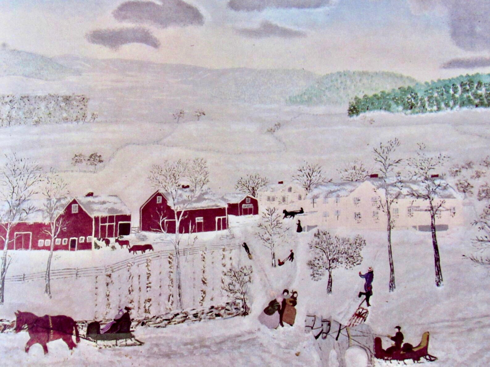 Grandma Moses-Mt. Nebo in Winter, Color Plate, 1973 Reproduction Print, 10 x 8  in Book Page