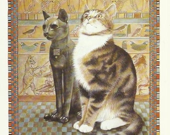 Leslie Anne Ivory, Cats In Ancient Egypt, Wall Decor, Home Decor, Small Animal Print, Color Print, Book Print for Framing, Vintage Ephemera