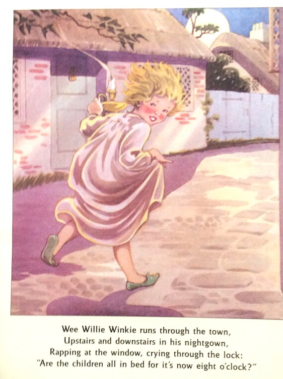 Nursery Rhyme Poster to Frame Wee Willie Winkie 11 x 14 in. Childrens Decor Nursery Decor