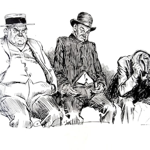 Fanned Out, Charles Dana Gibson-15.5 x 10.5 in/Black and White Plate/1908 Book Page/Unframed