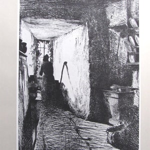 James Whistler -  The Kitchen - Black and White Etching, 9 x 12 in Vintage Book Page, American Artist