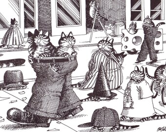 Kliban Cat Print, Comical Cat Prints, Unframed Book Print, Black and White, Vintage Print, Feline Print