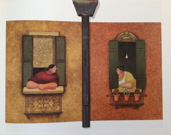 Lowell Herrero, WINDOW CONVERSATION DIPTYCH, Vintage Book Page Print for Framing, American Artist, Wall  Decor, Home Decor