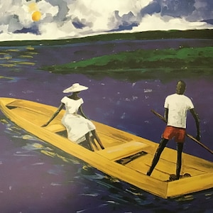 Spiritual Sighting/Yellow Boat Ride, African American Art, Book Page Print for Framing, 10.5 x 12 in page Size
