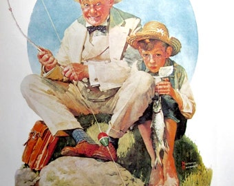 Tourist/Fishing, Norman Rockwell Magazine Cover Prints, 2-Sided Vintage Book Page, Unframed Color Plate, 1979