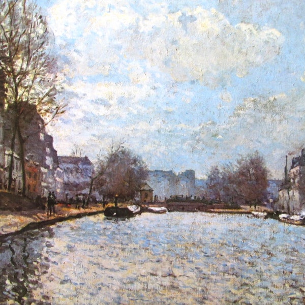 Alfred Sisley, Canal St. Martin, Paris, 1870, 9 x 7 in. Reproduction Impressionist Print,Color Plate, 1970 Book Page