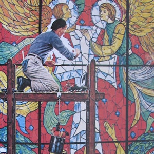 Stained Glass/University Club, Norman Rockwell Magazine Cover Prints, 2-Sided Vintage Book Page, Unframed, 1979