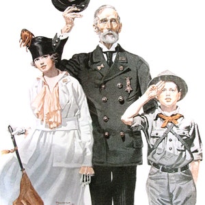 Oficial pronto para servir/recrutamento, impressões de capa de revista Norman Rockwell, página de livro vintage em frente e verso, placa colorida sem moldura, 1979
