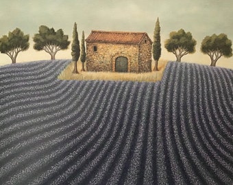 Lowell Herrero, Lavender Field, Vintage Book Page Print for Framing, American Artist, Wall Decor, 11.5 x 12.5 in Page Size