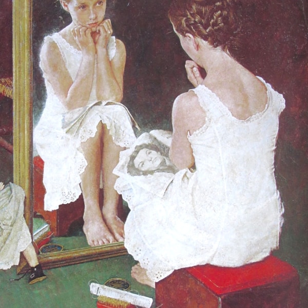 Girl At The Mirror/Bob Hope, Norman Rockwell Magazine Cover Prints, page de livre vintage 2 faces, plaque couleur non encadrée, 1979