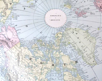 1891 Map- Polar Regions/France - Atlas Page, Great for Framing