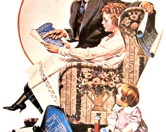 PLanning The Home/First Of The Month, Norman Rockwell Magazine Cover Prints, 2-Sided Vintage Book Page, Unframed Color Plate, 1979