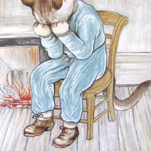 Cat Print, Based on Van Gogh&#39;s, The Threshold of Eternity,  Reproduction Art Print, Impressionist Print, Vintage Book Page
