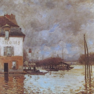 Alfred Sisley, Floods at Port-Marly, Color Plate of 1876 Oil on Canvas, Unframed Fine Art Book Page Print