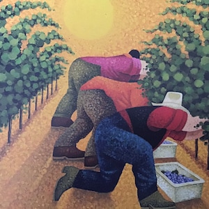 Lowell Herrero, Three Men Picking Grapes, Vintage Book Page Print for Framing, American Artist, Wall  Decor, Home Decor