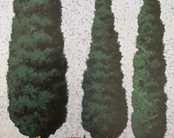 絵画 アートポスター ロウェル・ハーレロ サイプレス＆ヘイ ローウェル・ヘレロ、THREE CYPRESS、額装用ヴィンテージブック