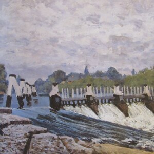 Alfred Sisley, Molesey Weir, Hampton Court, 1874 Color Plate of  Oil on Canvas, Unframed Fine Art Book Page  Print