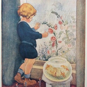 Children’s/Nursery Print, Rain  by Ruth Hallock, Reproduction Poster 11 x 14 in