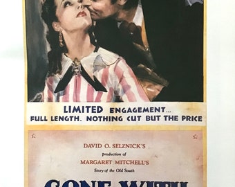 Clark Gable in Gone With The Wind,  Reproduction Movie Poster, Book Print to be Framed